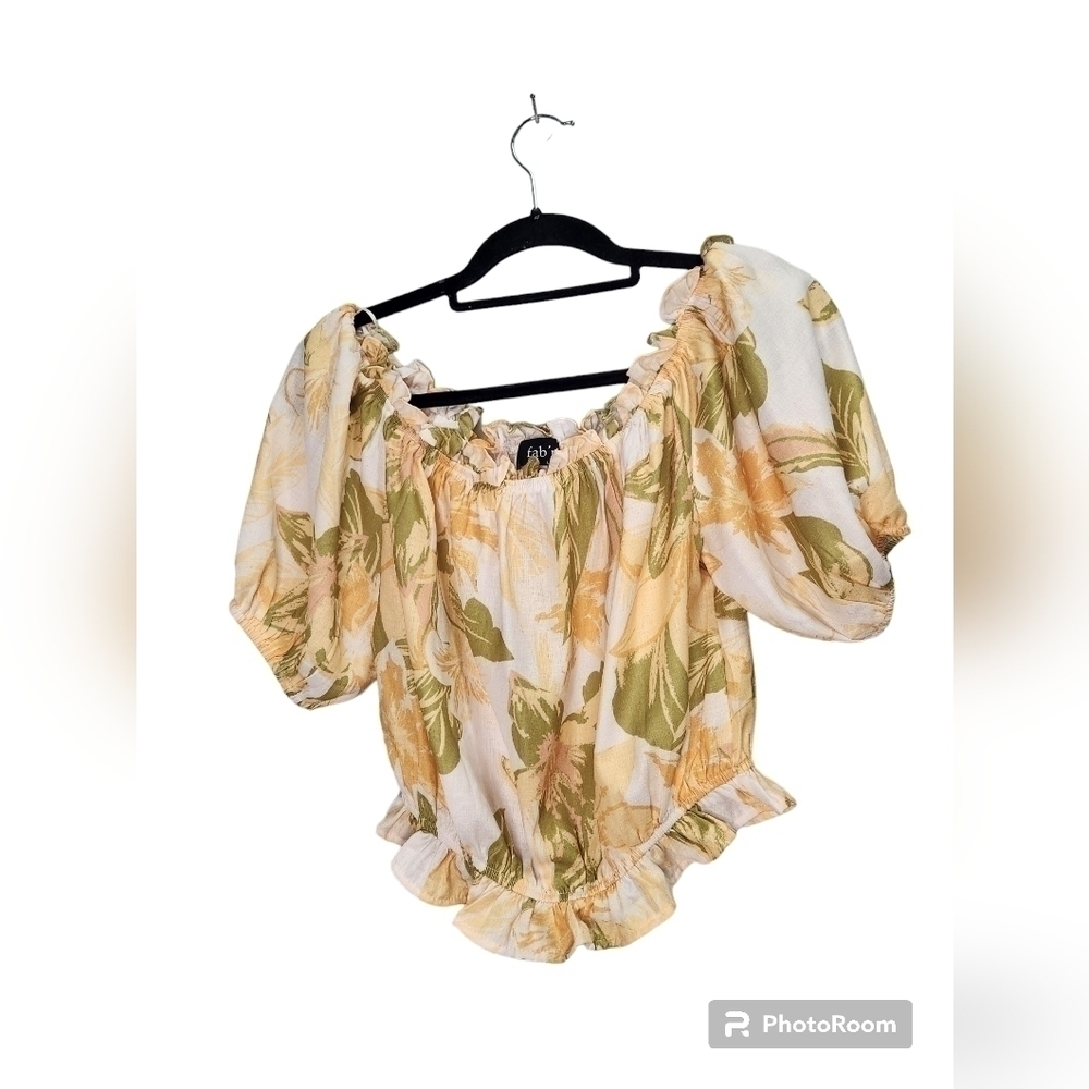 Fab'rik Yellow Floral Floral Crop Top L